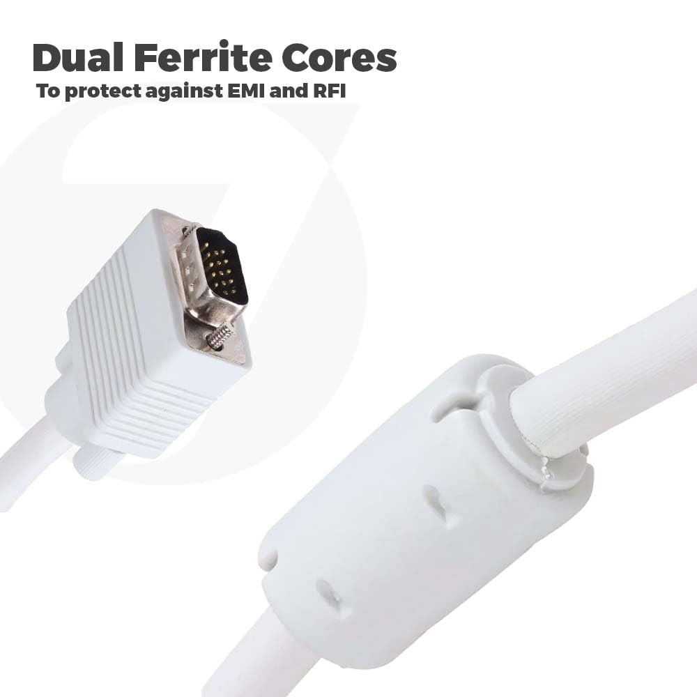 VGA Male to Male ,15-Pin Cable/Adapter for PC, Monitor, Projector, Laptop, TV, LCD/LED (White) - Image 2