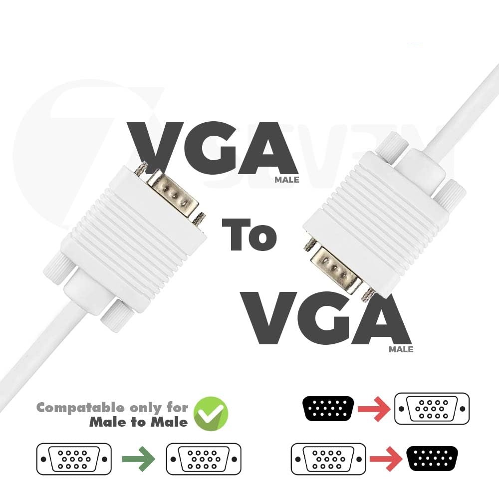 VGA Male to Male ,15-Pin Cable/Adapter for PC, Monitor, Projector, Laptop, TV, LCD/LED (White) - Image 4